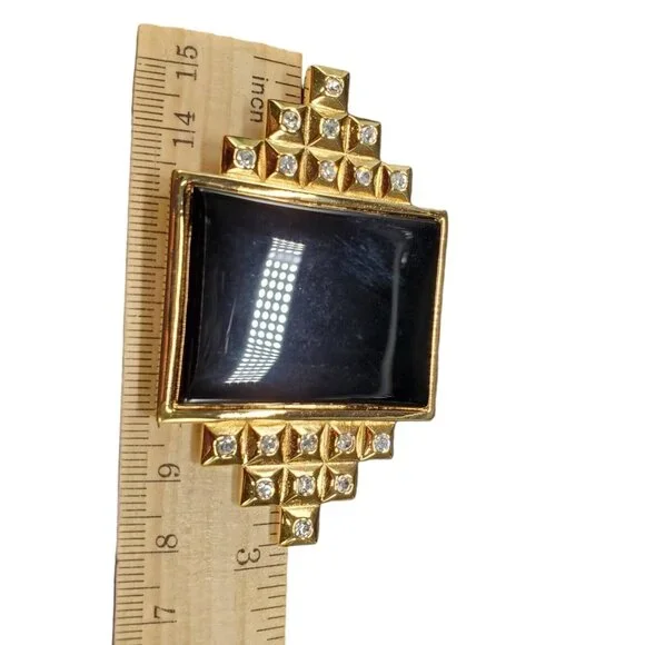 Vtg Signed SMB Art Deco Revival Brooch Sandra Miller Burrows Rhinestone Black - Picture 13 of 16